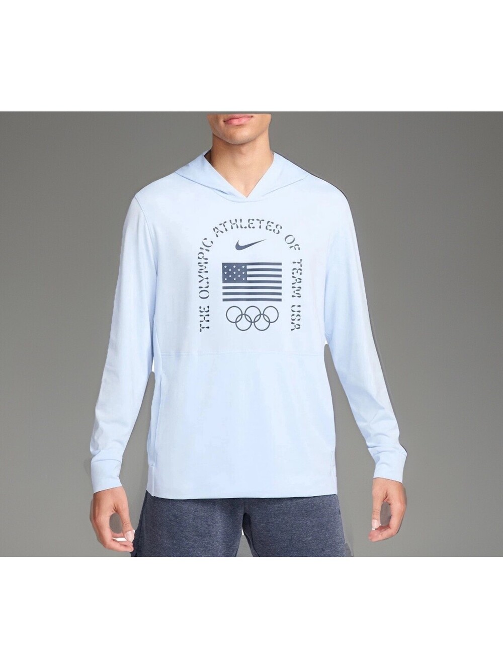 New Nike Team USA Olympics Dri-Fit Hoodie Light Blue Mens Large FN0980-477